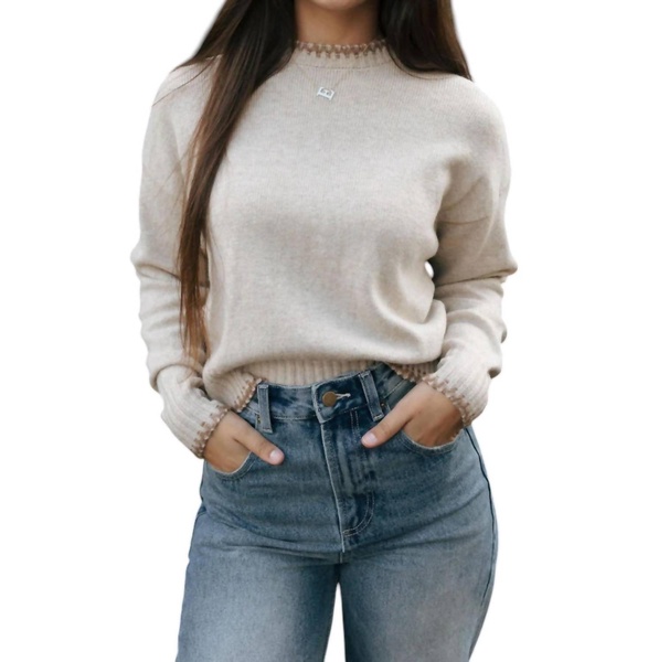 contrast stitch sweater in oat