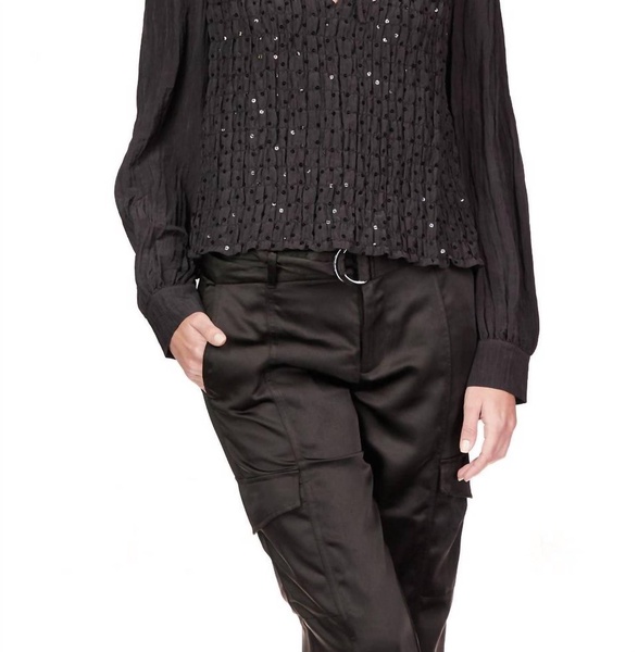 softly smocked blouse in black