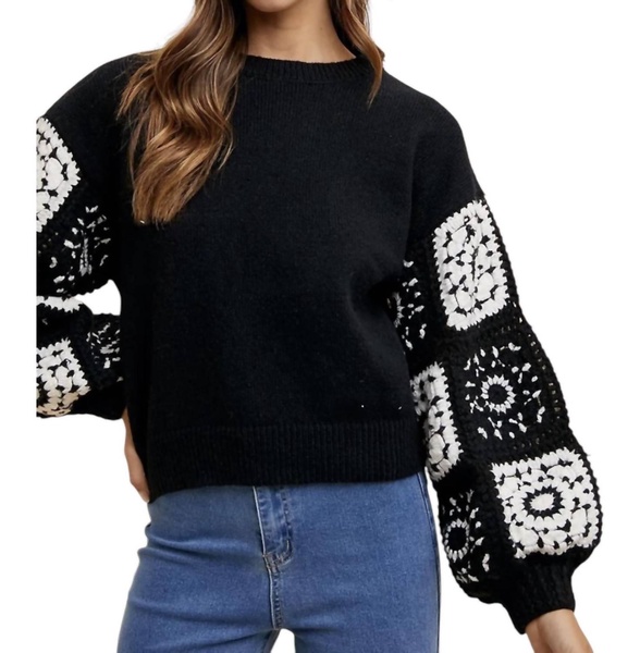 handmade granny square crochet sweater in black