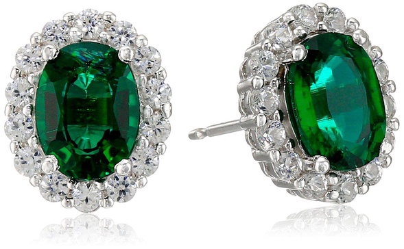 Amazon Essentials Sterling Silver White Sapphire Halo Oval Stud Earrings , (previously Amazon Collection)
