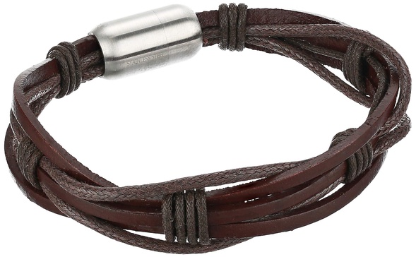 Amazon Essentials Men's Bracelet, Brown Leather/Stainless Steel, 8.5", (previously Amazon Collection)