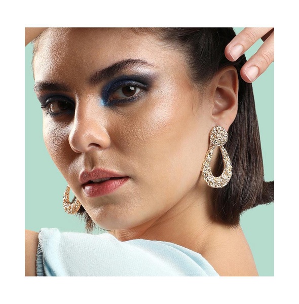 Women's Gold  Textured Teardrop Earrings