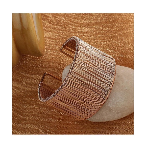 Women's Gold  Ribbed Wire Cuff Bracelet