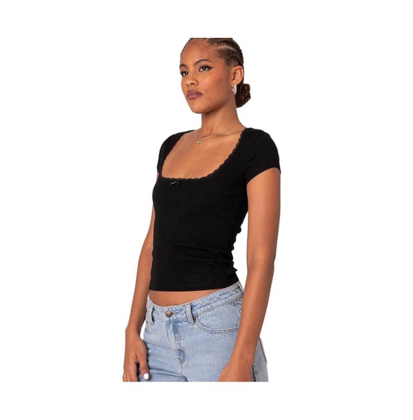 Womens Priscilla Lace Trim T Shirt