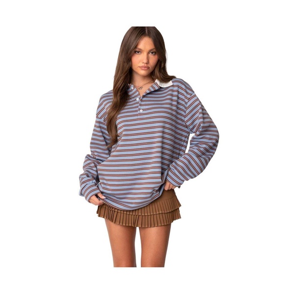 Womens Stripey Oversized Collared Shirt