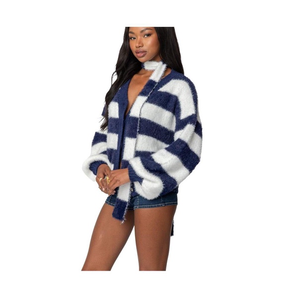 Womens Striped Two Piece Knit Scarf Cardigan