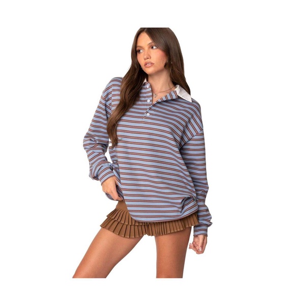 Womens Stripey Oversized Collared Shirt