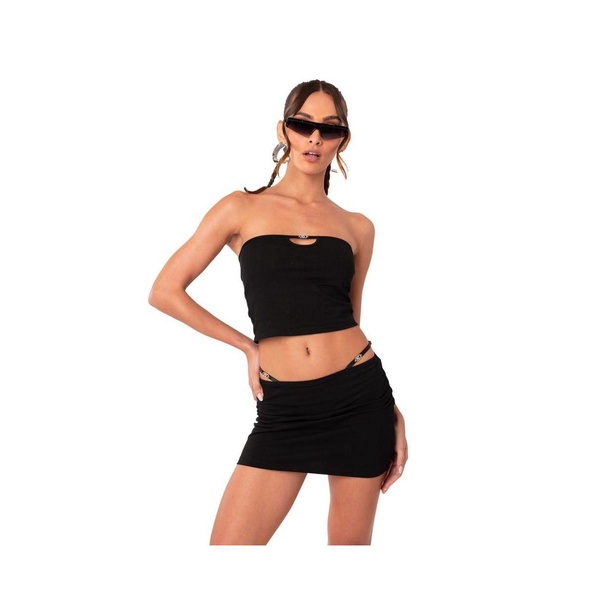 Women's Front Cutout Crop Tube Top With Ed Charm