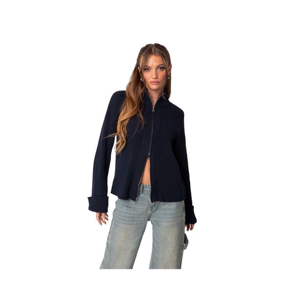 Women's Oversized zip up turtle neck cardigan