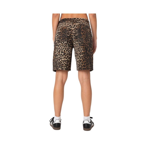 Women's Leopard low rise denim bermuda shorts