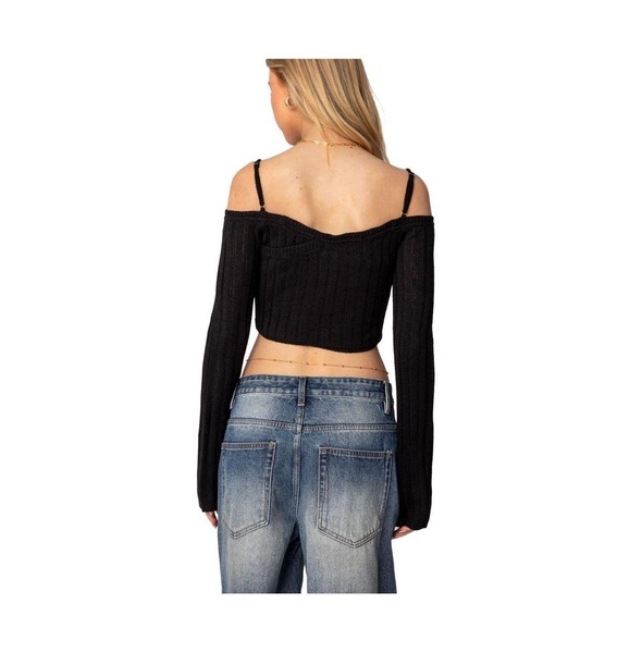 Womens Triangle Hem Off Shoulder Sweater