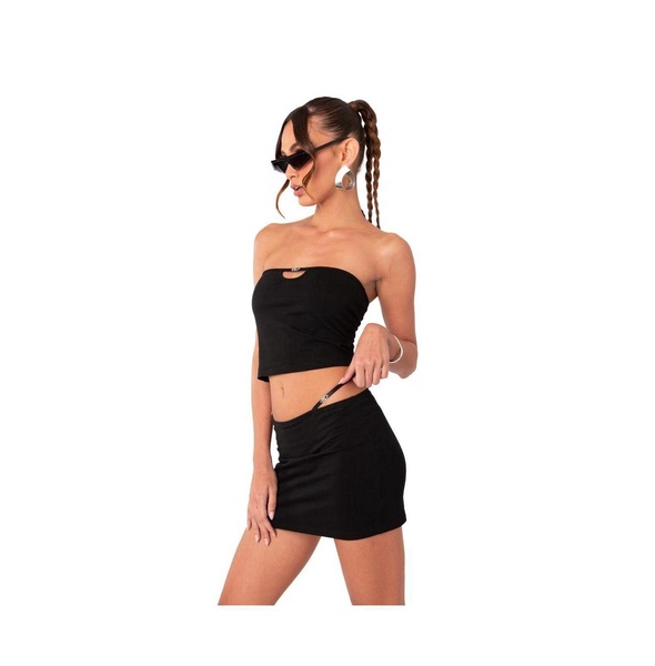 Women's Front Cutout Crop Tube Top With Ed Charm