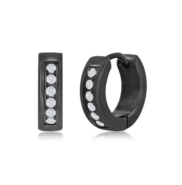Stainless Steel 13mm Huggie Hoop Single Row CZ Earrings