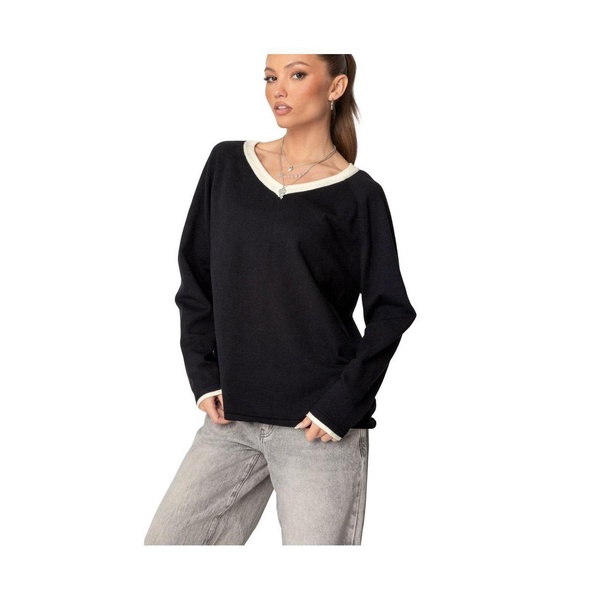 Women's Contrast V Neck Knit Sweater