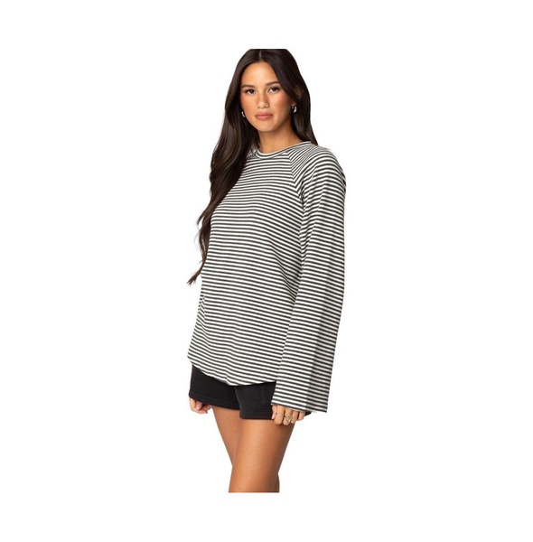 Womens Stripey Oversized Bell Sleeve Top