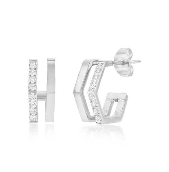 Stainless Steel, Geometric CZ Hoop Earrings