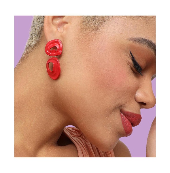Women's Red  Circular Hollow Drop Earrings