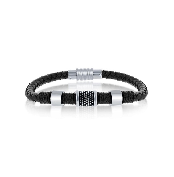 Stainless Steel Oxidized Genuine Leather Bracelet