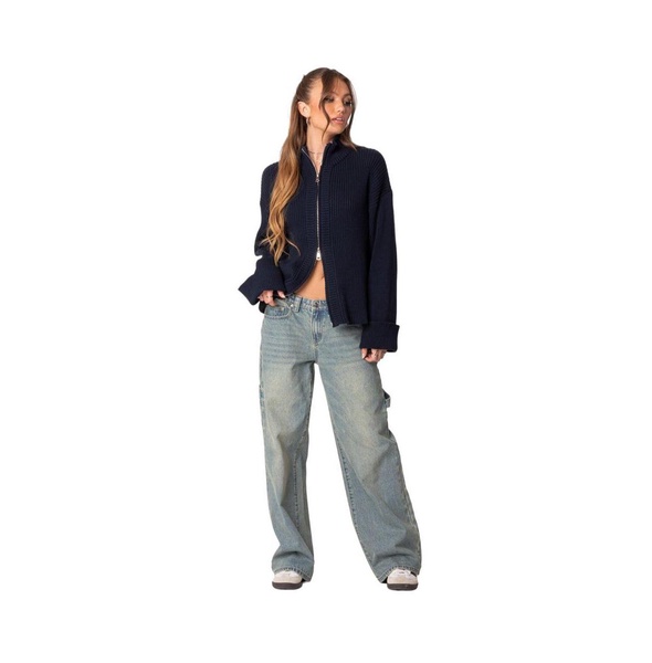Women's Oversized zip up turtle neck cardigan