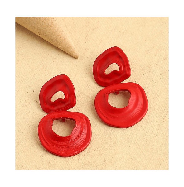 Women's Red  Circular Hollow Drop Earrings