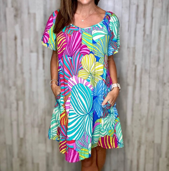 camille print dress in green multi