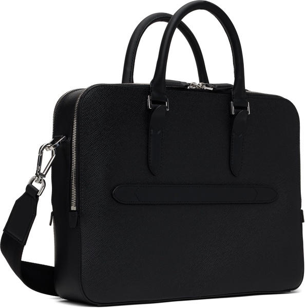Black Structured Leather Logo Lettering Briefcase