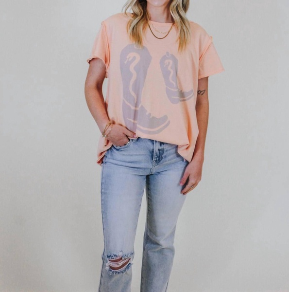 boots print graphic tee cotton jersey in peach