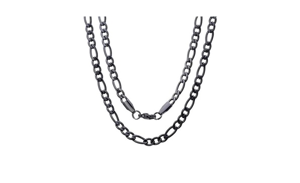 Men's black IP Plated Stainless Steel Figaro Chain Link Necklaces