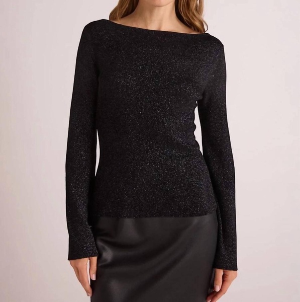 metallic boatneck sweater in black metallic