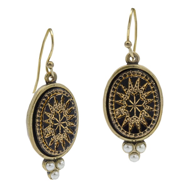 Ancient Brass Made in New York Necklace Pearly Statement Victorian Vintage Antique Dangle Pendant