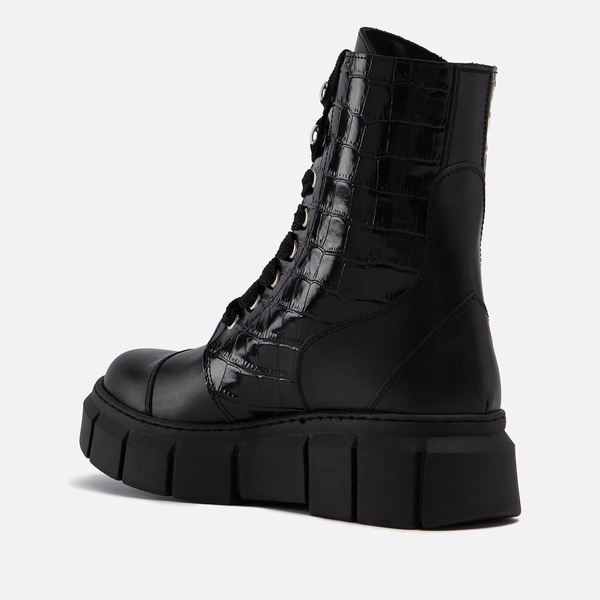 ALOHAS Can Can Croc-Effect and Smooth Leather Boots - UK 3.5