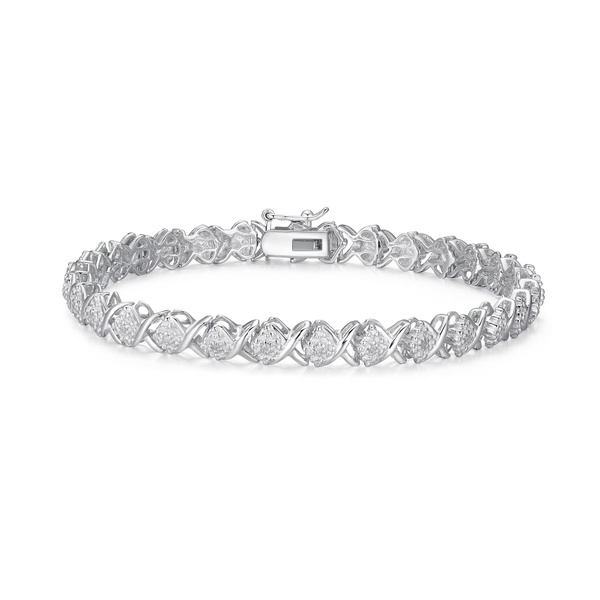Amazon Essentials .925 Sterling Silver Rhodium Plated X-Link Diamond Tennis Bracelet for Women (1/10 cttw, I-J Color, I3 Clarity, 7.25"), Hypoallergenic Women's Jewelry