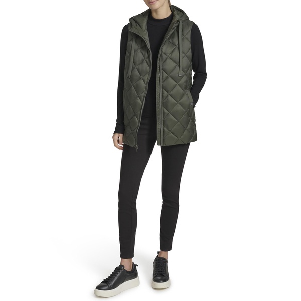 Andrew Marc Women's Quilted Design Tunic Length Hooded Vest