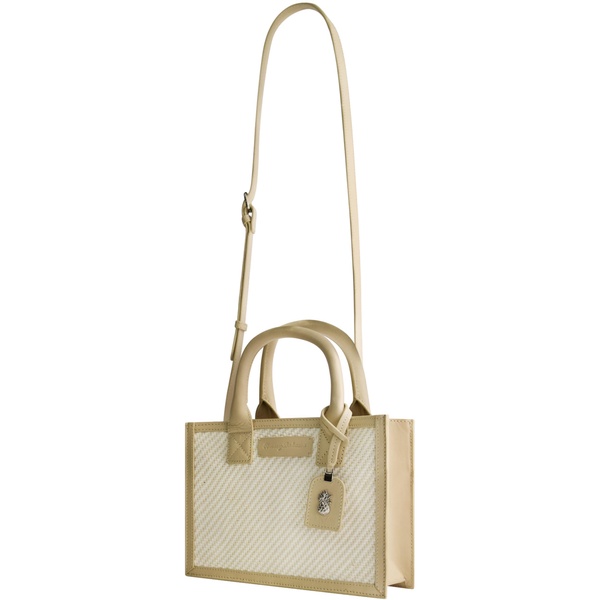 Tommy Bahama Tote, Women's Casual Everyday Bag with Soft Woven Design and Adjustable Shoulder Strap, Tan/White
