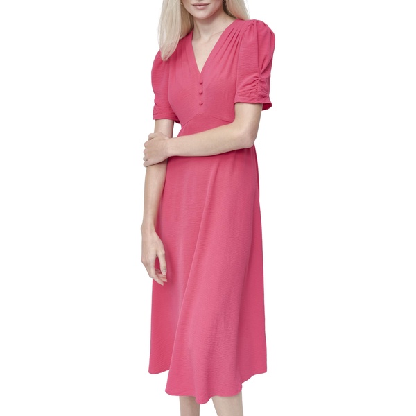 DKNY Women's Short Sleeve Button Front Fit & Flare Midi Dress