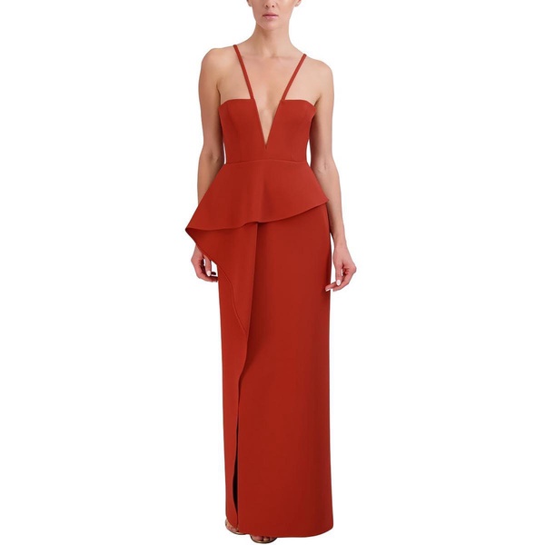 BCBGMAXAZRIA Women's V Neck Off The Shoulder Maxi Peplum Gown