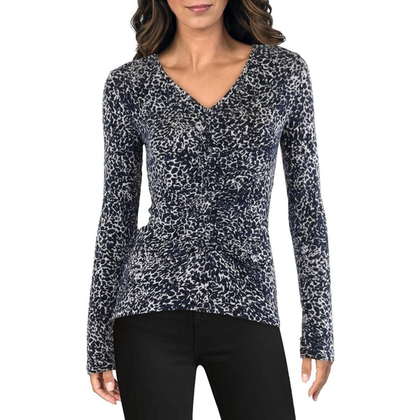 BCBGMAXAZRIA Women's Fitted Top Long Sleeve Ruched V Neck Shirt