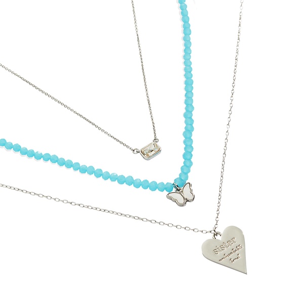 Alex and Ani Sister Layered Adjustable Necklace, Shiny Silver, Green Charm, Chain Length adjusts from 16 to 18 inches