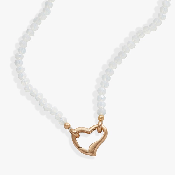 Alex and Ani AA767723SAG,Moonstone Beaded Heart Clasp Necklace,Satin Gold,White, Necklaces