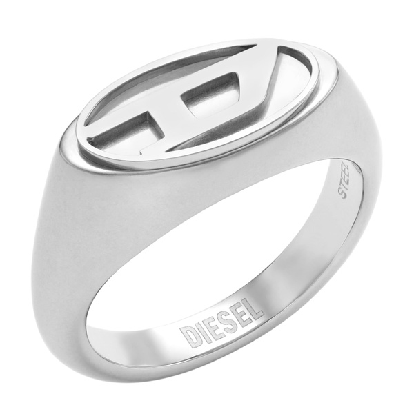 Diesel Men's Silver Stainless Steel Logo Signet Ring (Model: DX1475040)