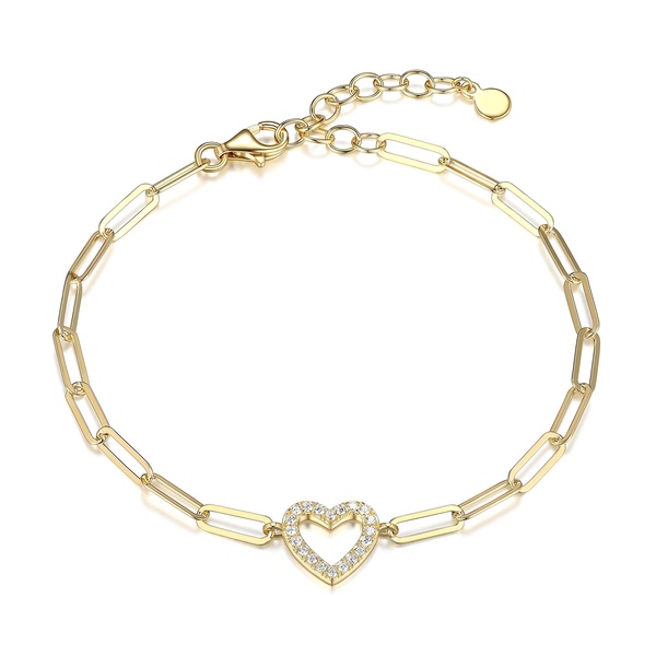 Amazon Essentials Cubic Zirconia Geometric Open Heart Paperclip Chain Link Bracelet in Sterling Silver, 6.75" + 1.25" Extender, (previously Amazon Collection)