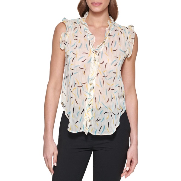 DKNY Women's Sleeveless Ruffle Trim Blouse