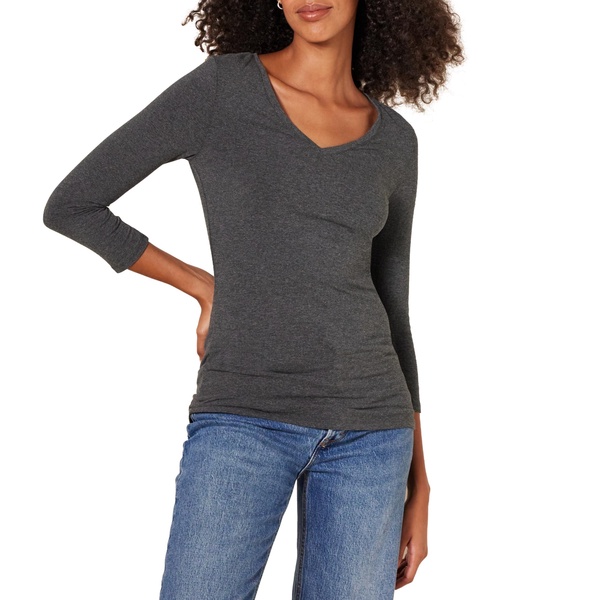Amazon Essentials Women's Classic-Fit 3/4 Sleeve V-Neck T-Shirt (Available in Plus Size), Multipacks