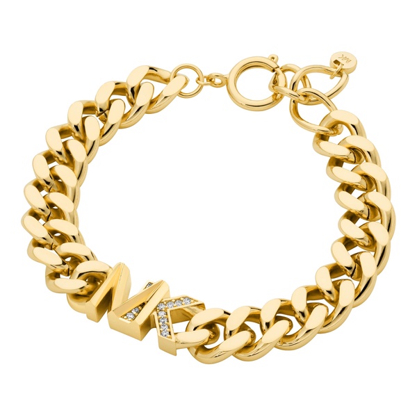 Women's Statement Link Bracelet 14K Gold Plated Brass with Clear Stones