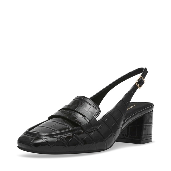 Anne Klein Womens Mona Textured Patent Loafer Heels