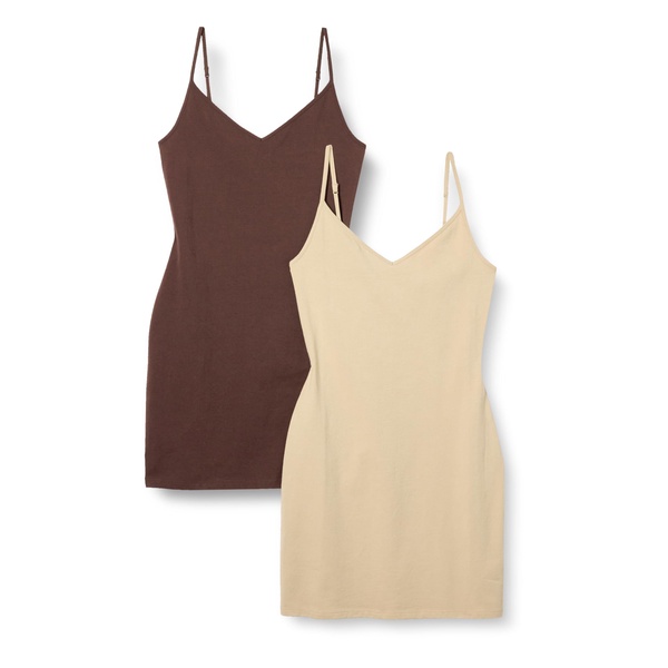 Amazon Essentials Women's Slim Fit Cotton Layering Slip Dress, Pack of 2
