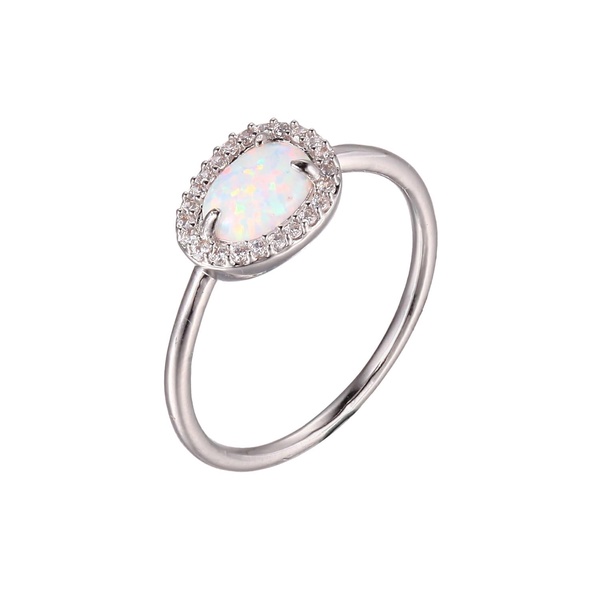 Amazon Essentials Rhodium Plated Sterling Silver Created Opal and Cubic Zirconia Halo Stackable Ring, (previously Amazon Collection)