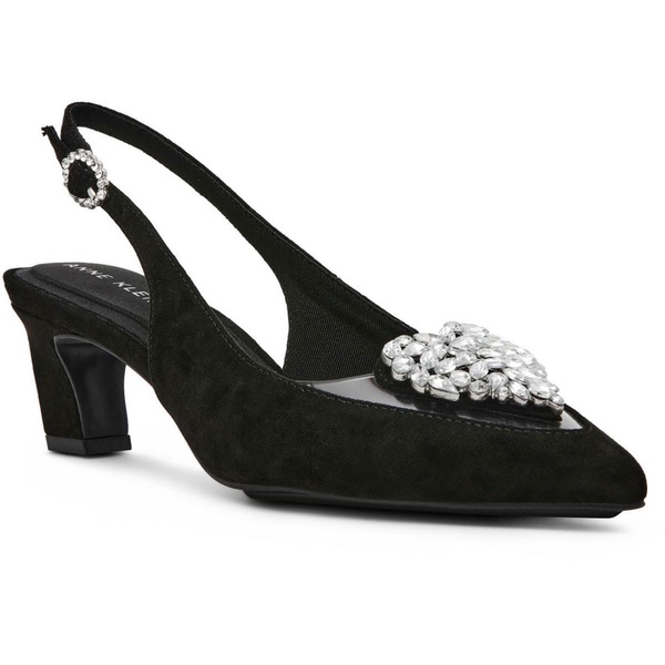 Anne Klein Womens Inviting Embellished Faux Suede Slingback Heels