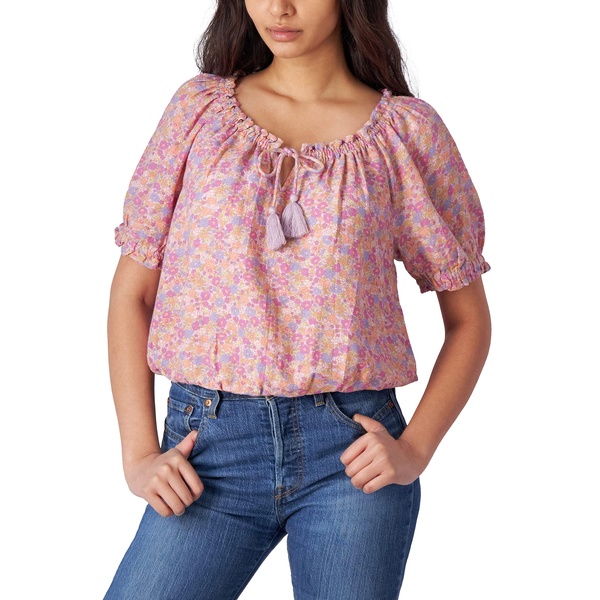 Lucky Brand Women's Short Sleeve Printed Peasant Top