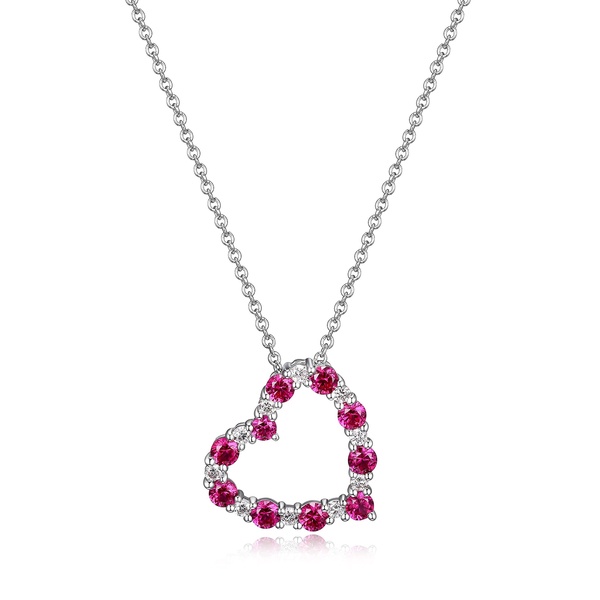 Amazon Essentials Created Gemstone and 1/6 CT TW Lab Grown Diamond Heart Pendant Necklace with Cable Chain in Platinum Over Sterling Silver, 18"+ 2" Extender (previously Amazon Collection)